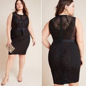 Anthropologie Byron Lars Beguile Gisella Black Lace Sheath Dress Embroidered 20